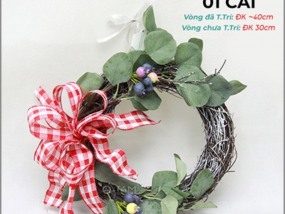 Vòng nguyệt quế Noel nửa vòng thắt nơ ĐK30cm VNGQ-X-43